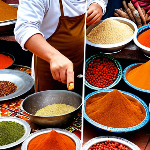 Home 14 **
A vibrant, bustling Moroccan market scene in Marrakech. Focus on a cooking class where a traveler is actively participating in preparing a tagine, surrounded by colorful spices, fresh ingredients, and friendly Moroccan locals. Capture the essence of cultural immersion and hands-on learning. Keywords: Moroccan cooking class, Marrakech travel, cultural immersion, food tourism, culinary adventure.
**