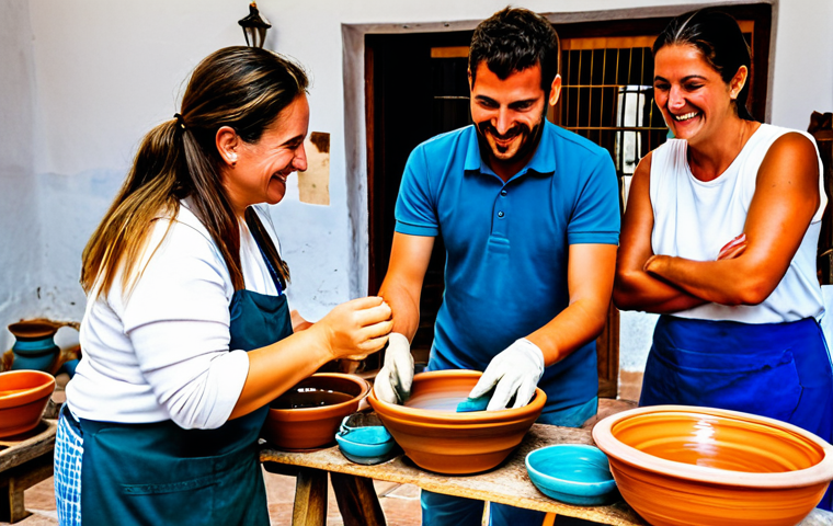 학습 중심 여행의 성공 사례 분석 - "A group of fully clothed tourists participates in a pottery workshop in a traditional Andalusian vi...
