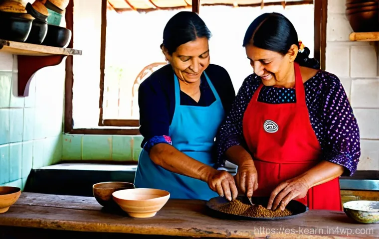 여행 중 교육적 활동 계획하기 - **Prompt 1: Oaxaca Mole Cooking Class**
    A vibrant, sunlit scene inside a traditional Oaxacan kit...