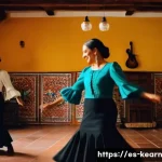 학습 중심 여행의 트렌드와 전망 - A vibrant flamenco workshop scene in Seville, Spain, featuring diverse adult participants wearing tr...