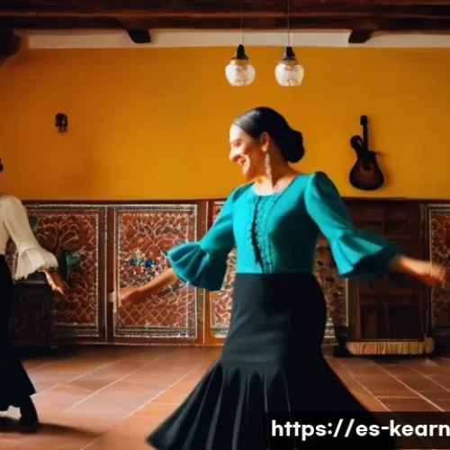 학습 중심 여행의 트렌드와 전망 - A vibrant flamenco workshop scene in Seville, Spain, featuring diverse adult participants wearing tr...